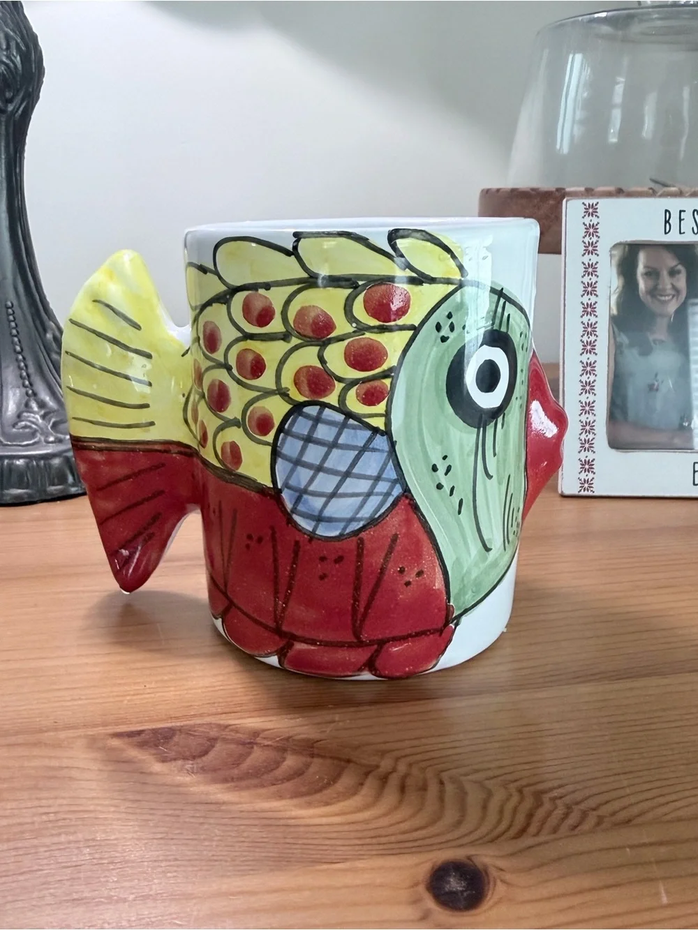 Vintage Vietri Hand-Painted Ceramic Kissing Fish Mug